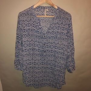 Boutique batik print linen style tunic top
